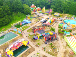 An overhead shot of the Takeshi's Castle revival set